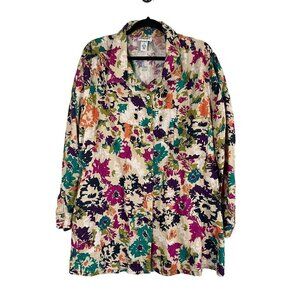 Bridgewater Top Women 3X Tan Floral Boho Western Artsy Mature Resort Western 80s